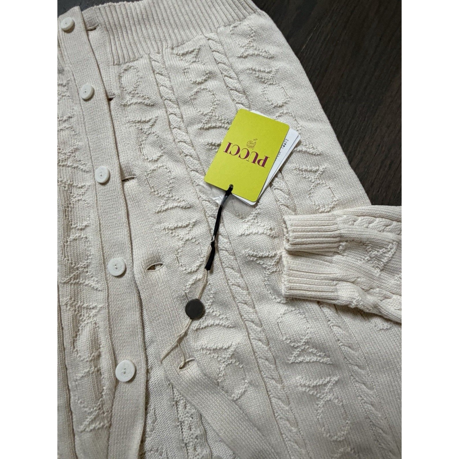 Pucci Junior Girls Cream Cable Knit Cardigan Sweater Size 12 Years Pu9a40 Nwt — image 3 of 8